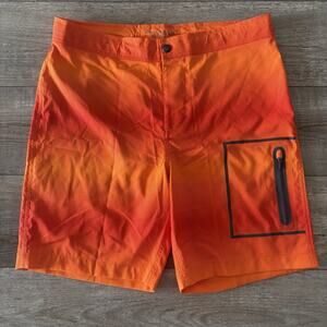 Mack Weldon Board Shorts Mens 33/34 Orange Ombre Unlined Pockets Swim Trunks